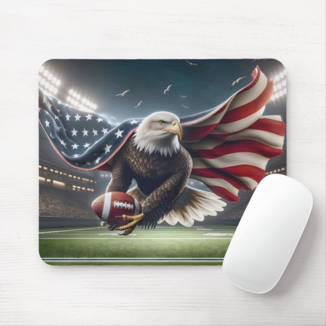 Tapis De Souris Aigle à tête blanche avec un football américain (Avec souris)
