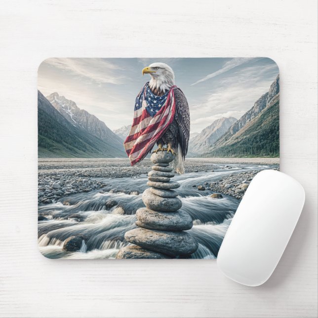 Tapis De Souris Aigle Bald Avec Drapeau Américain Au Caire (Avec souris)
