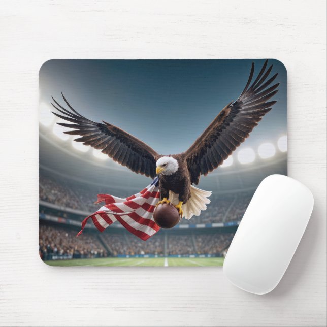 Tapis De Souris Aigle Bald Volant Avec Football Et Drapeau (Avec souris)