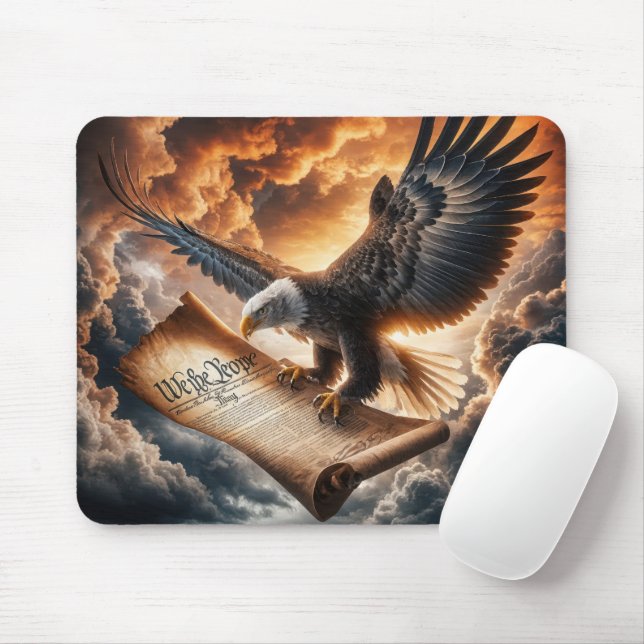Tapis De Souris Aigle Bald Volant Avec La Constitution Américaine (Avec souris)