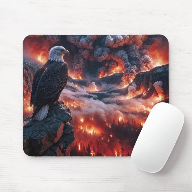 Tapis De Souris Aigle de Bald à l'observation d'un incendie de mon (Avec souris)