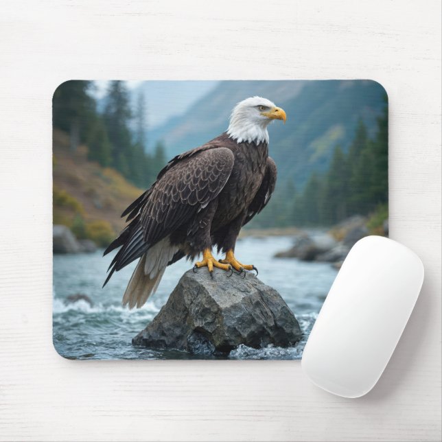 Tapis De Souris Aigle de Bald sur un rocher (Avec souris)
