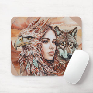 Tapis De Souris Aigle - Femme - Loup - aquarelle art 1 - Amusants