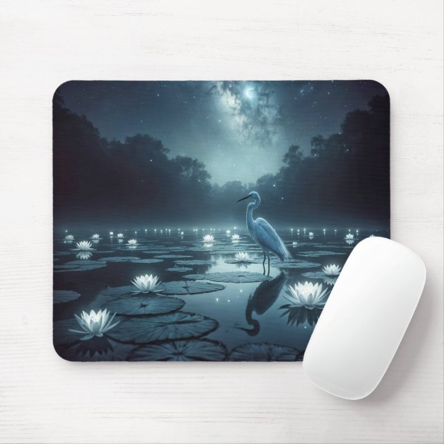 Tapis De Souris Aiguille Blanche Dans L'Eau De L'Étang Sombre (Avec souris)