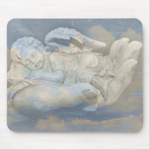 Tapis De Souris Ailes d'ange de bébé dormant dans la main de Dieu