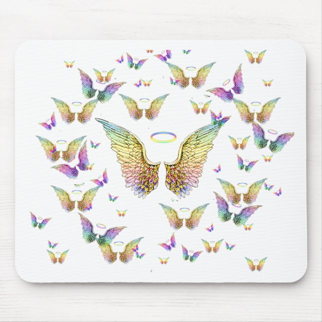 Tapis De Souris Ailes et halos d'ange d'arc-en-ciel (Devant)