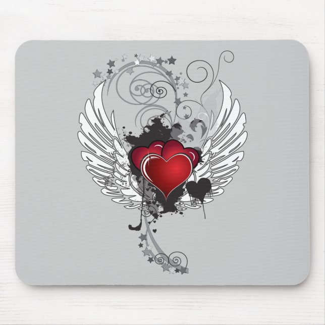 Tapis De Souris Ailes grunges de coeurs (Devant)