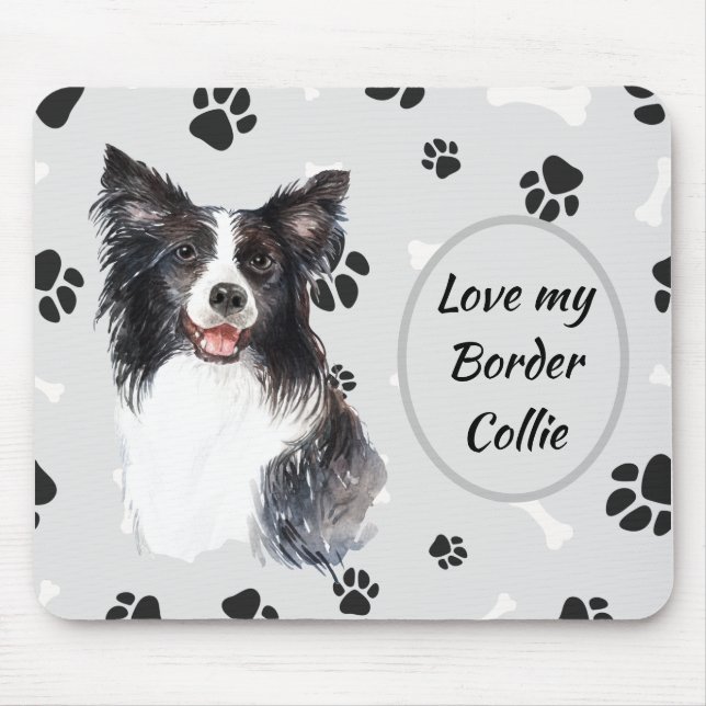 Tapis De Souris Aimer Ma Frontière Collie Chien Pawprint (Devant)