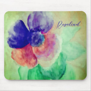 Tapis De Souris Ajouter le nom Violet Bleu et rose Pastel Floral
