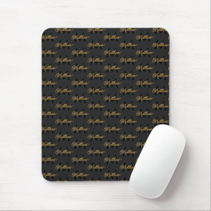 Tapis De Souris Ajouter un nom et un monogramme Black & Gold Chic 