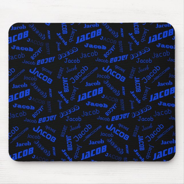 Tapis De Souris Ajouter un nom ou un mot | Bleu et noir (Devant)