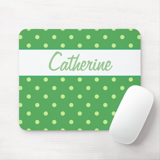 Tapis De Souris AJOUTER VOTRE NOM - Pot Polka vert (Avec souris)