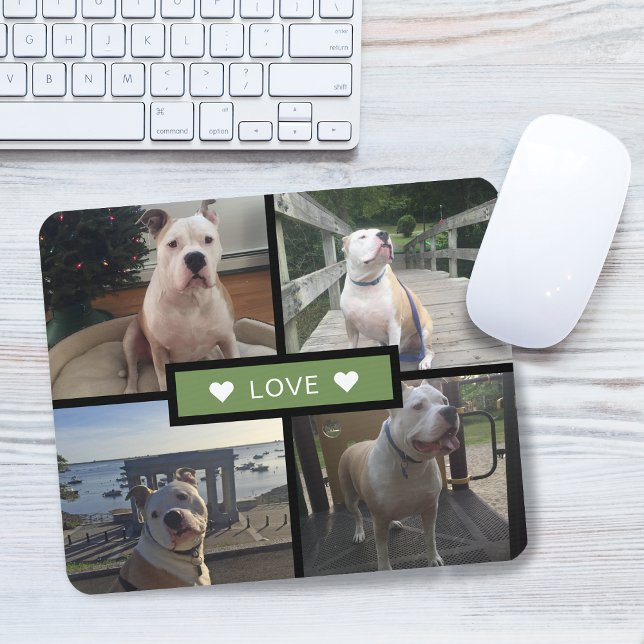 Tapis De Souris Ajouter Votre Propre Chien Photo Collage Vert (Add Your Own Dog Photo Collage Green Mouse Pad)