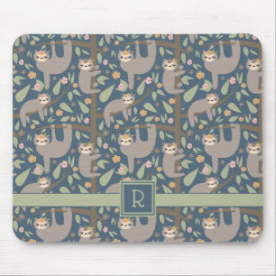 Tapis De Souris Ajoutez votre motif floral mignon initial de