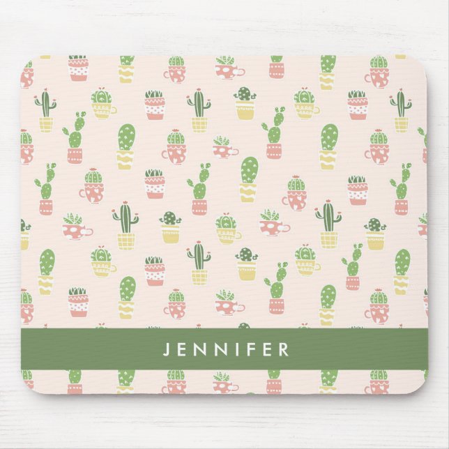 Tapis De Souris Ajoutez votre motif | mignon nommé de cactus (Devant)