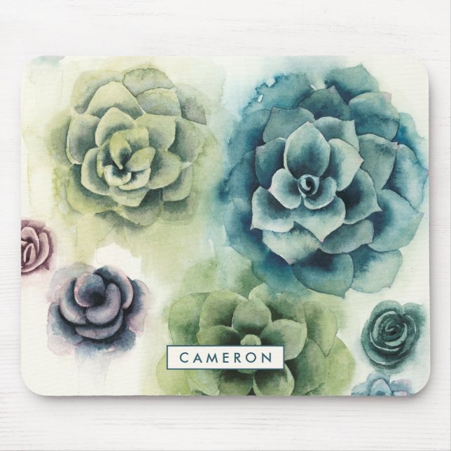 Tapis De Souris Ajoutez votre nom | Cluster de succulents (Devant)