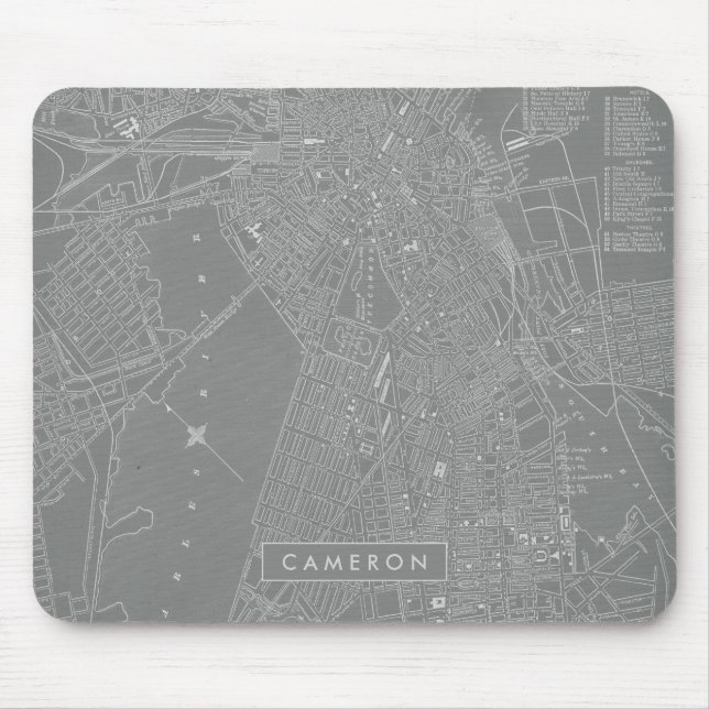Tapis De Souris Ajoutez votre nom | Croquis de Boston City Map (Devant)