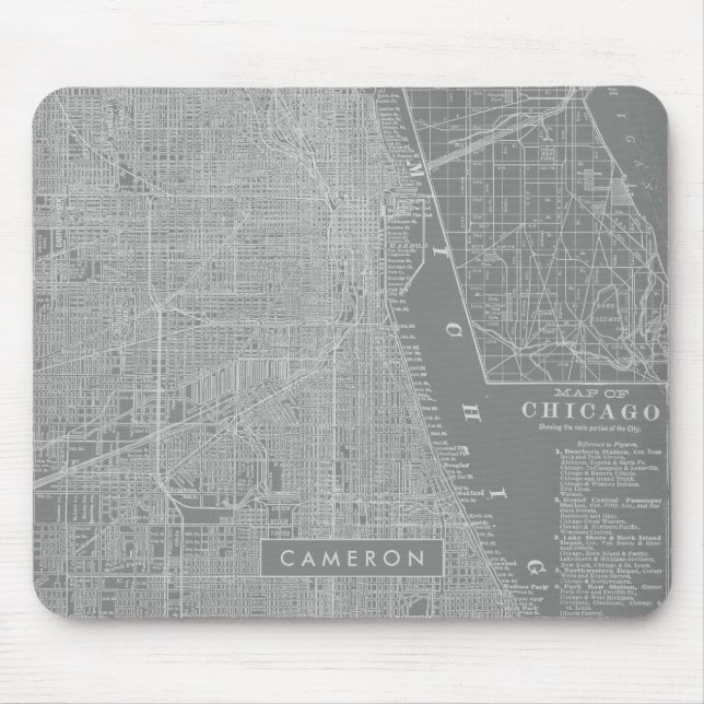 Tapis De Souris Ajoutez votre nom | Croquis de Chicago City Map (Devant)