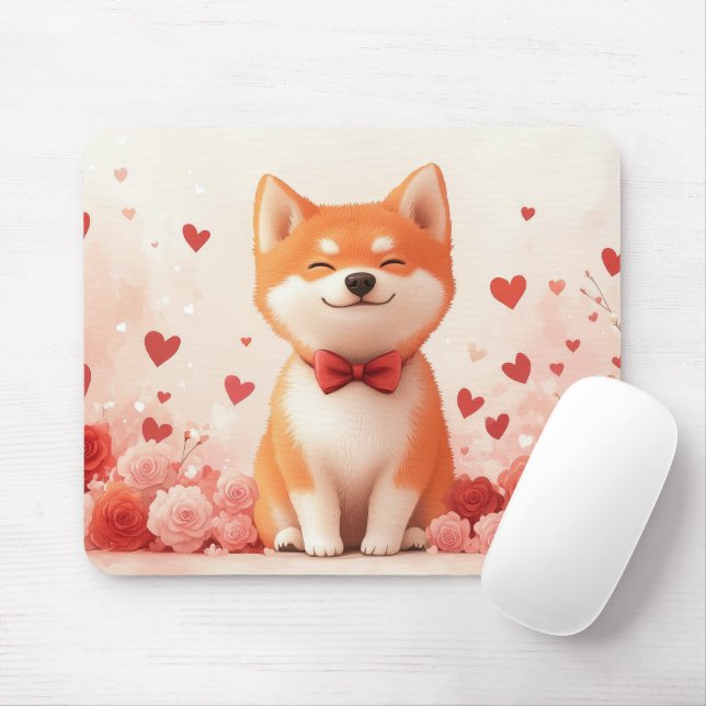 Tapis De Souris Akita avec Rose - Saint Valentin (Avec souris)