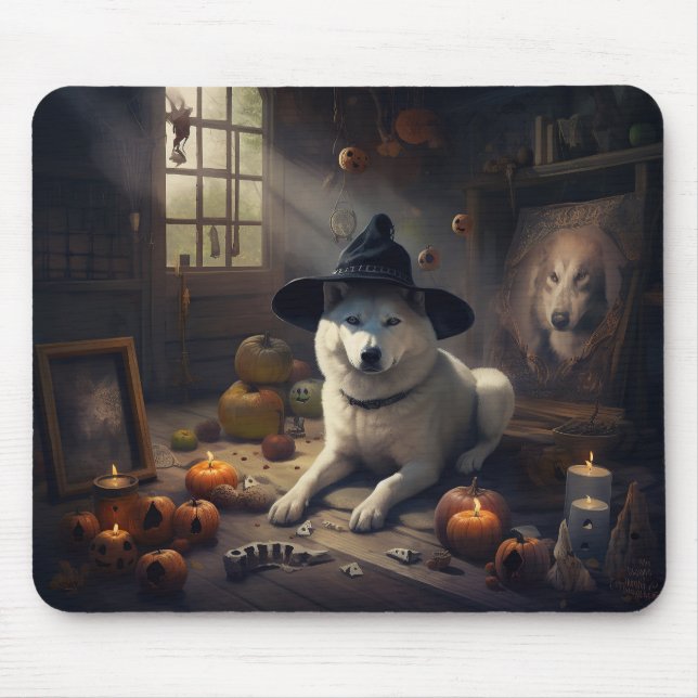 Tapis De Souris Akita Citrouilles Halloween effroi (Devant)