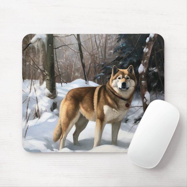 Tapis De Souris Akita Laisser Neige Noël (Avec souris)