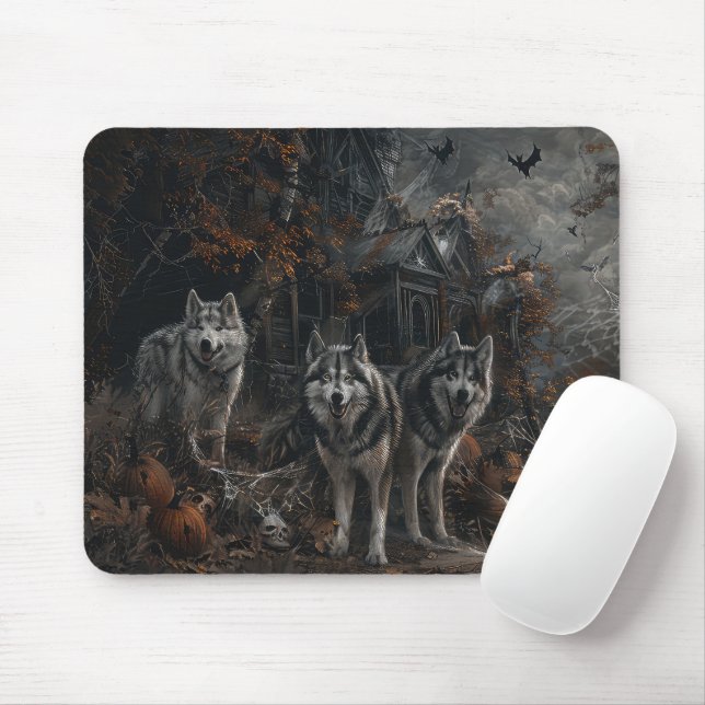 Tapis De Souris Alaskan Malamute Halloween Night Doggy Délice (Avec souris)