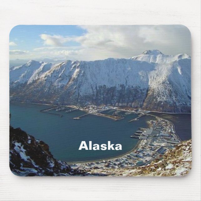 Tapis De Souris Alaskan Mountain Range et ville en dessous (Devant)