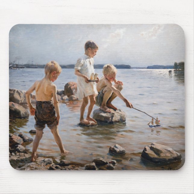 Tapis De Souris Albert Edelfeue - Les garçons jouent sur le rivage (Devant)