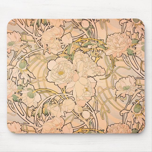 Tapis De Souris Alfonse Mucha Art Nouveau Peonies (Devant)