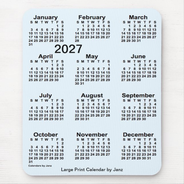 Tapis De Souris Alice Blue 2027 Grand Calendrier d'impression par  (Devant)
