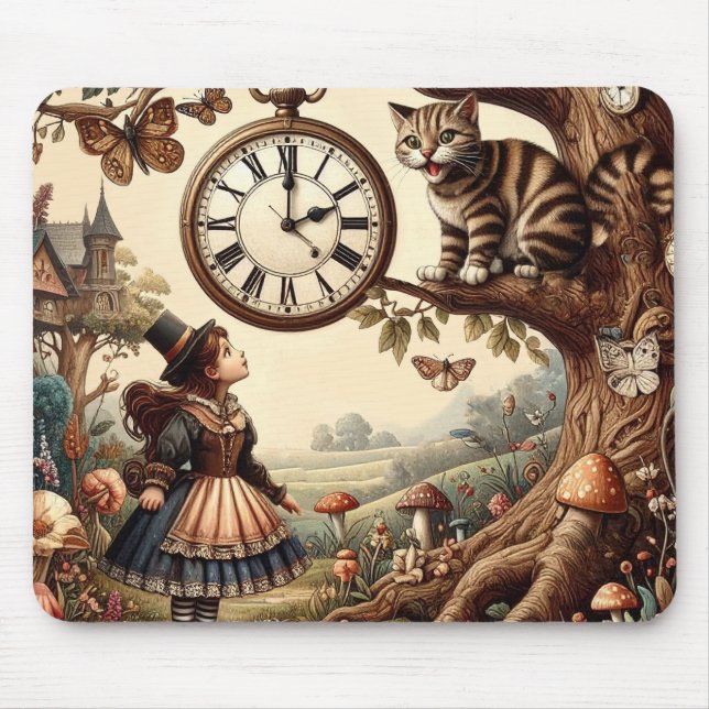 Tapis De Souris Alice & Cheshire Cat: Whimsical Wonderland Fantasy (Devant)