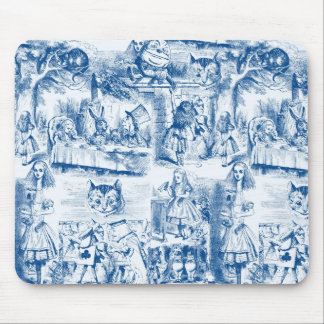 Tapis De Souris Alice dans des labeurs bleus et blancs du pays des