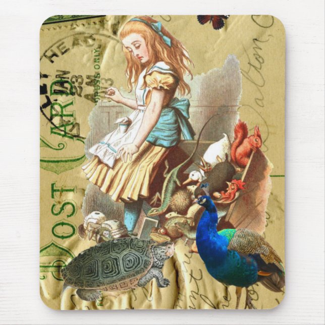 Tapis De Souris Alice vintage en collage du pays des merveilles (Devant)