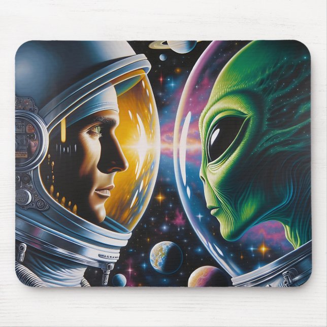 Tapis De Souris Alien et astronaute dans l'espace (Devant)