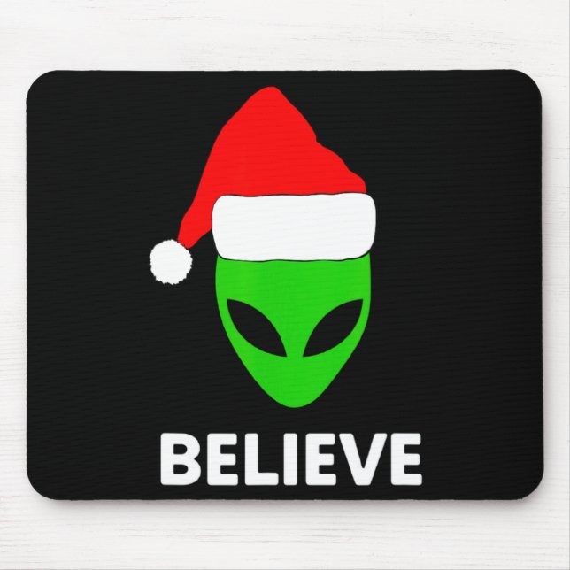 Tapis De Souris Alien Green Face Christmas Santa Hat Believe  (Devant)