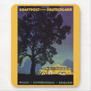 Tapis De Souris Allemagne vintage, bus jaune la nuit, art de voyag