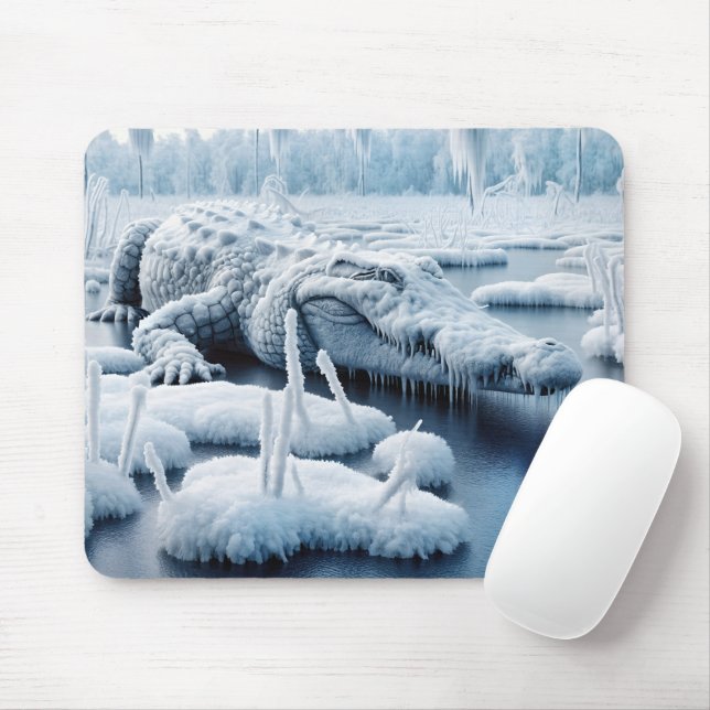 Tapis De Souris Alligator Dans Un Marais Neige (Avec souris)