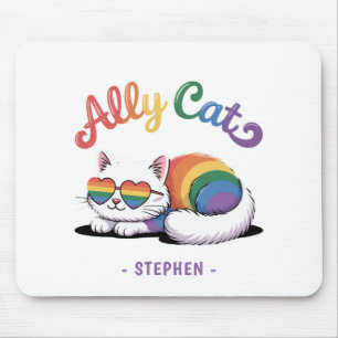 Tapis De Souris Ally Cat - Cute White Cat LGBTQ Pride (2)