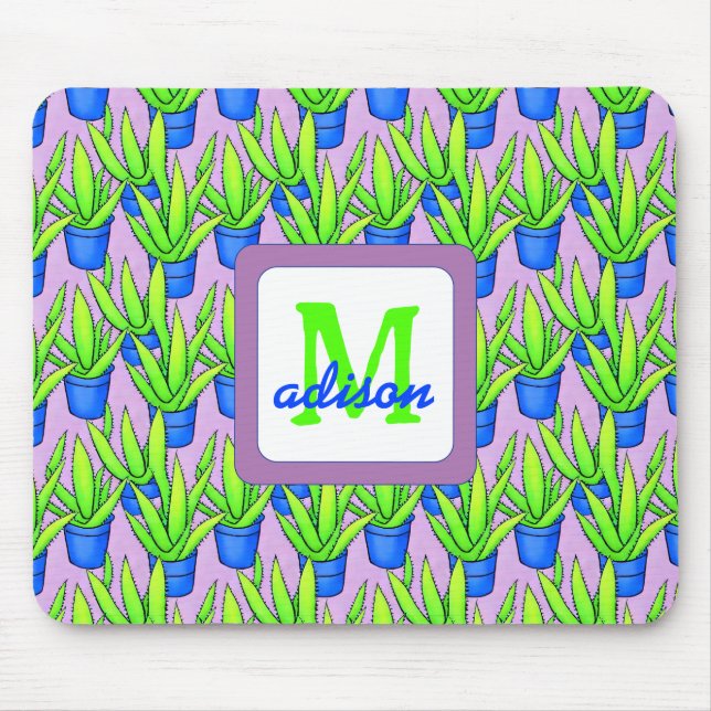Tapis De Souris Aloe Vera Motif Plante Monogrammé (Devant)