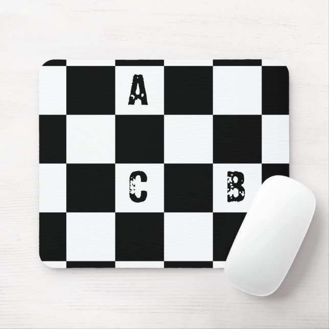 Tapis De Souris Alphabets noirs et blancs À damiers modernes (Avec souris)