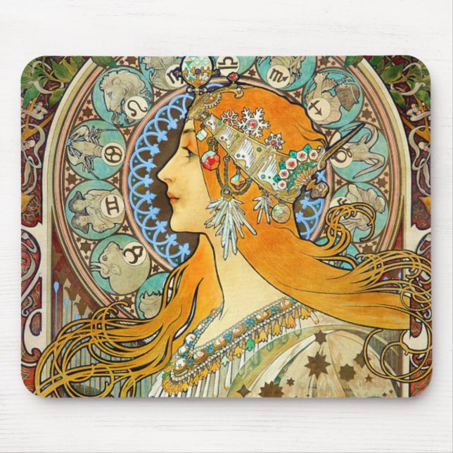 Tapis De Souris Alphonse Mucha Art Nouveau Zodiac (Devant)