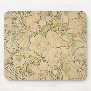 Tapis De Souris Alphonse Mucha Peonies Roses de la colonie Fawn 18