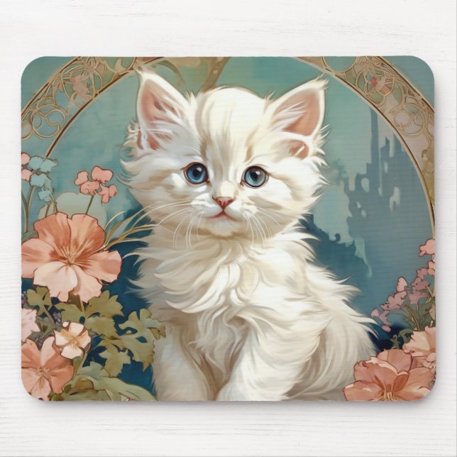 Tapis De Souris Alphonse Mucha Style Chat blanc (Devant)