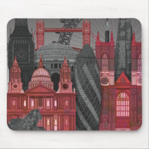 Tapis De Souris Altitudes de Londres par nuit - rouge