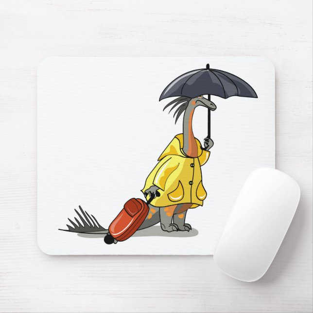 Tapis De Souris Amargasaurus Portant Un Parapluie Et Une Valise. (Avec souris)