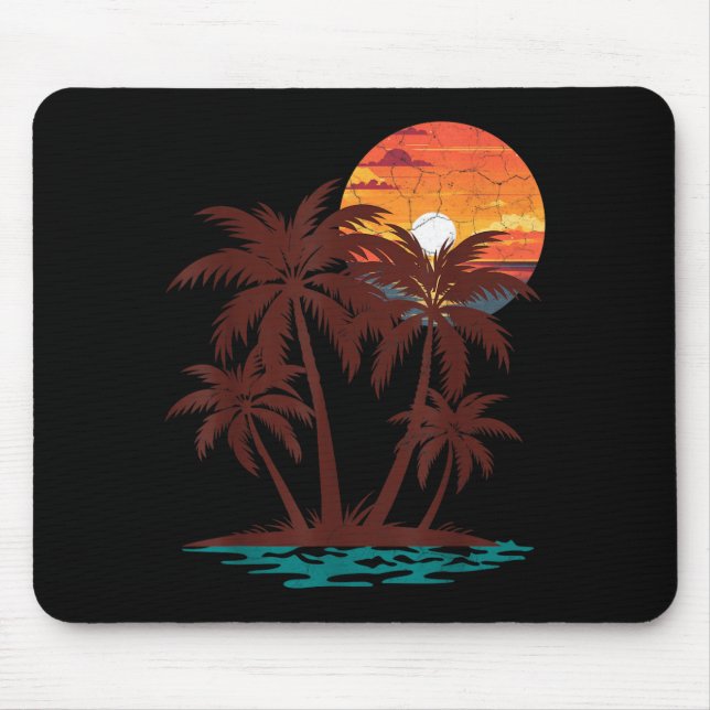Tapis De Souris Ambiance Rétro 70s 80s Plage Coucher de Soleil Pal (Devant)