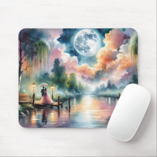 Tapis De Souris Ambiance romantique Moonlight Watercolor Scène noc