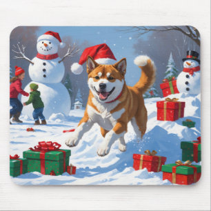 Tapis De Souris American Akita Noël Festival scène de neige