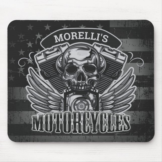 Tapis De Souris American Biker AJOUTER LE NOM Skull V-Twin Motos (Devant)