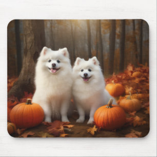 Tapis De Souris American Eskimo Chiot Automne Citrouille délice